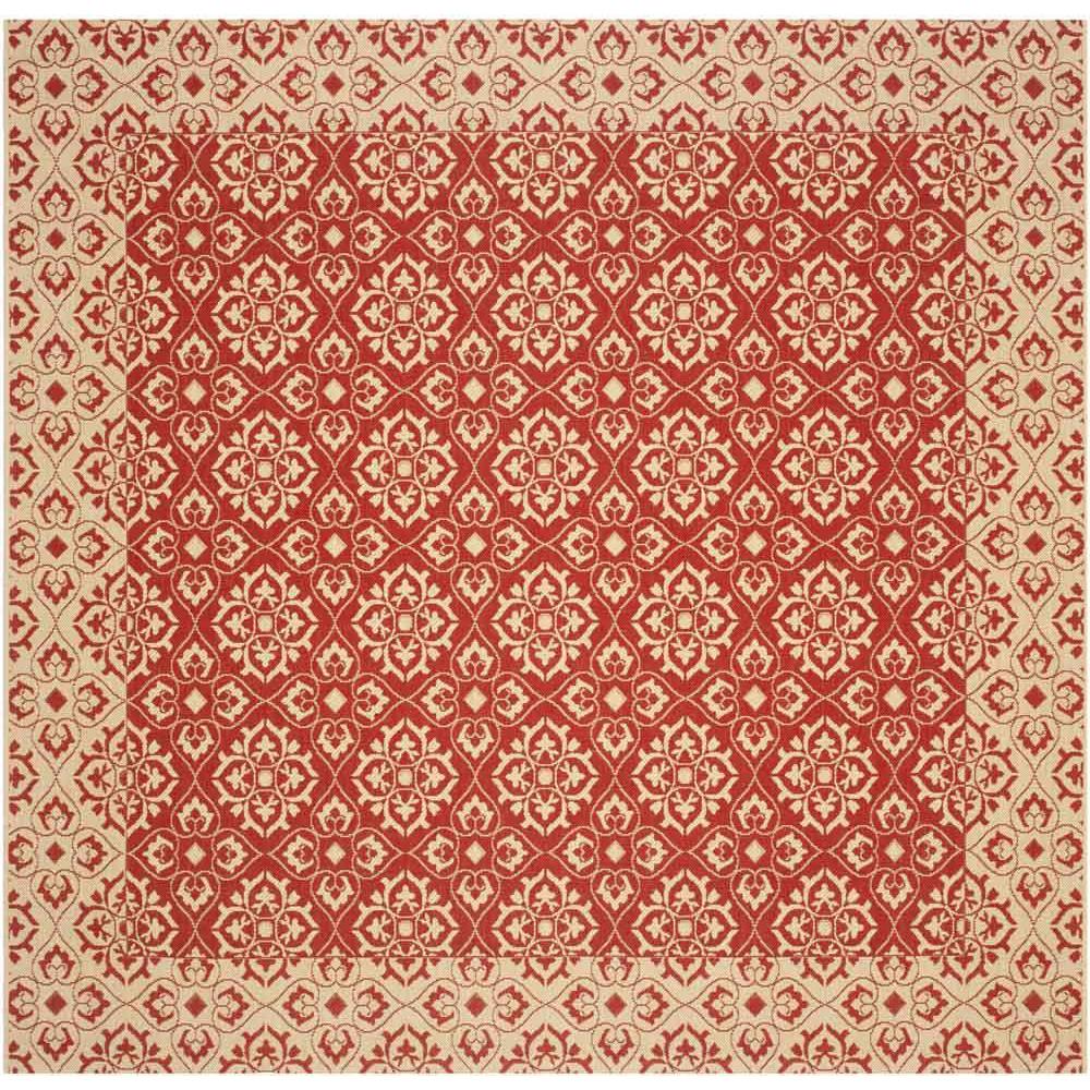 COURTYARD, RED / CREME, 7'-10" X 7'-10" Square, Area Rug. Picture 1