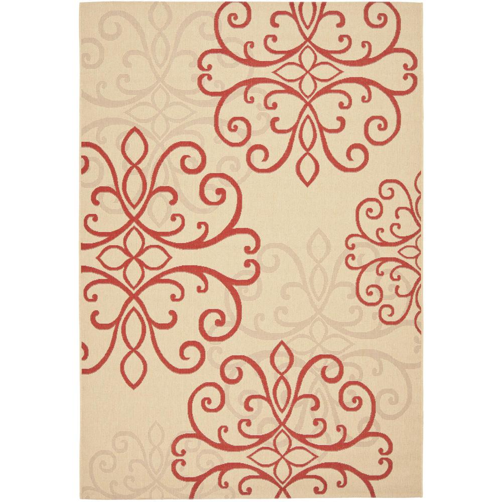 COURTYARD, CREME / RED, 6'-7" X 9'-6", Area Rug. Picture 1