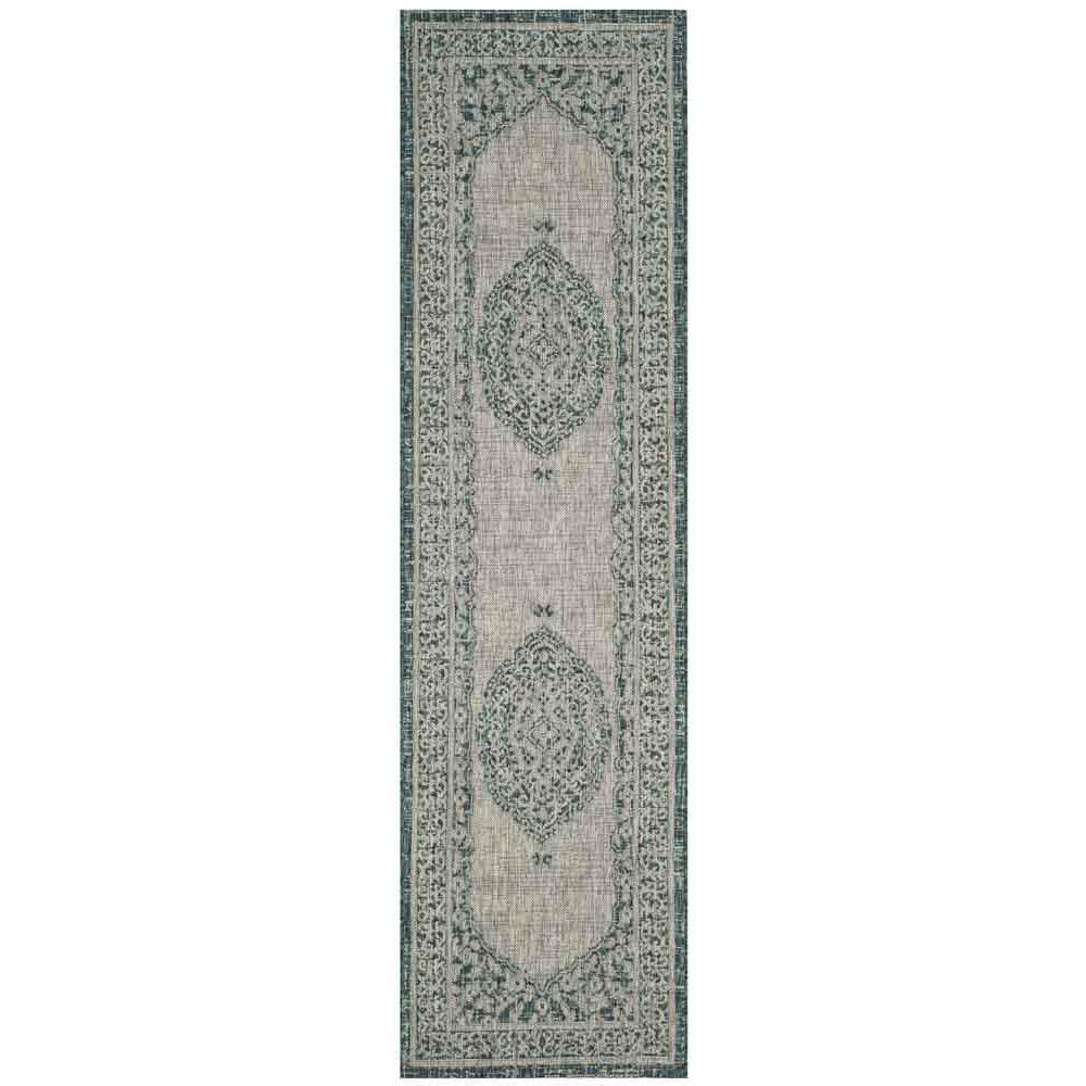 COURTYARD, LIGHT GREY / TEAL, 2'-3" X 12', Area Rug. The main picture.