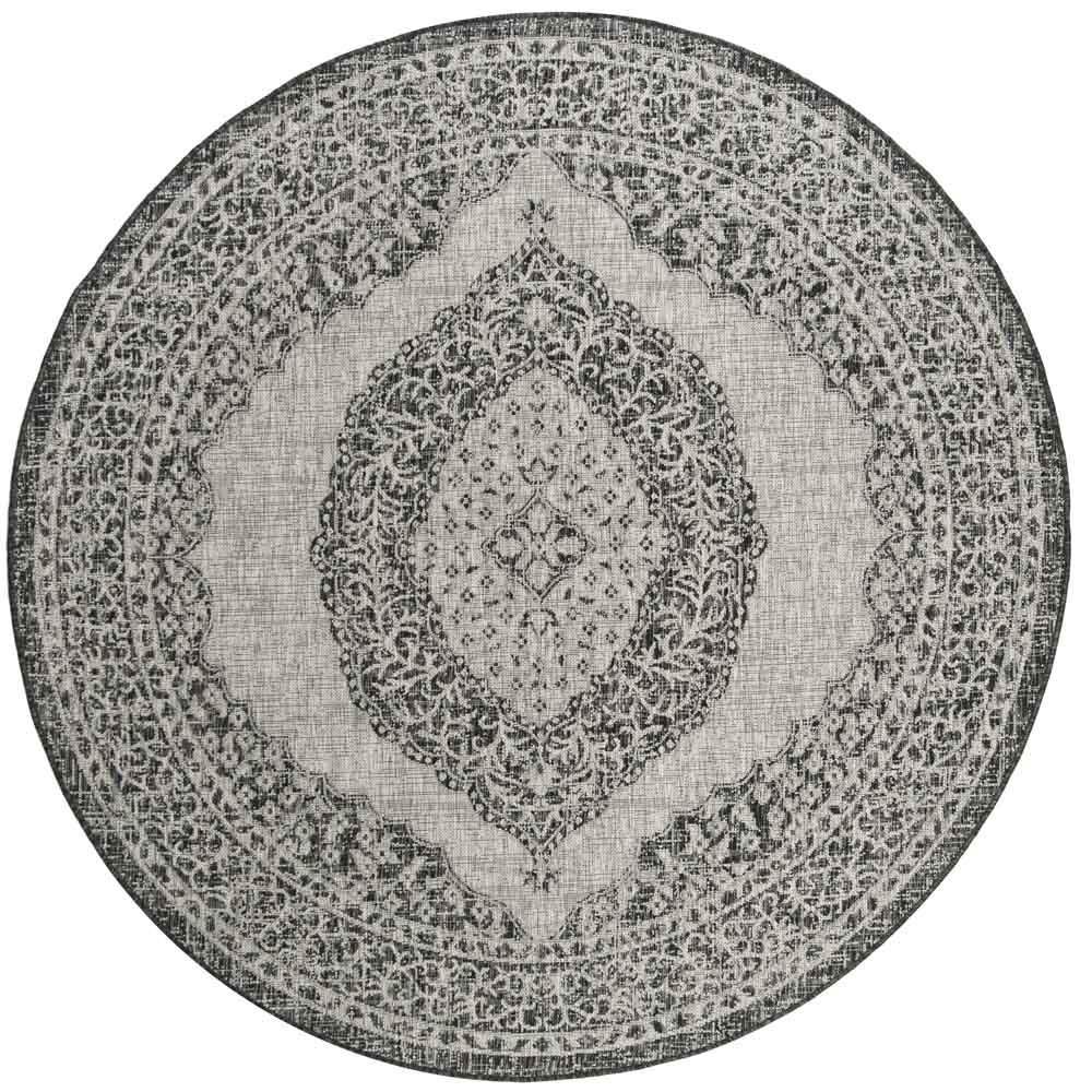 COURTYARD, LIGHT GREY / BLACK, 6'-7" X 6'-7" Round, Area Rug, CY8751-37612-7R. Picture 1