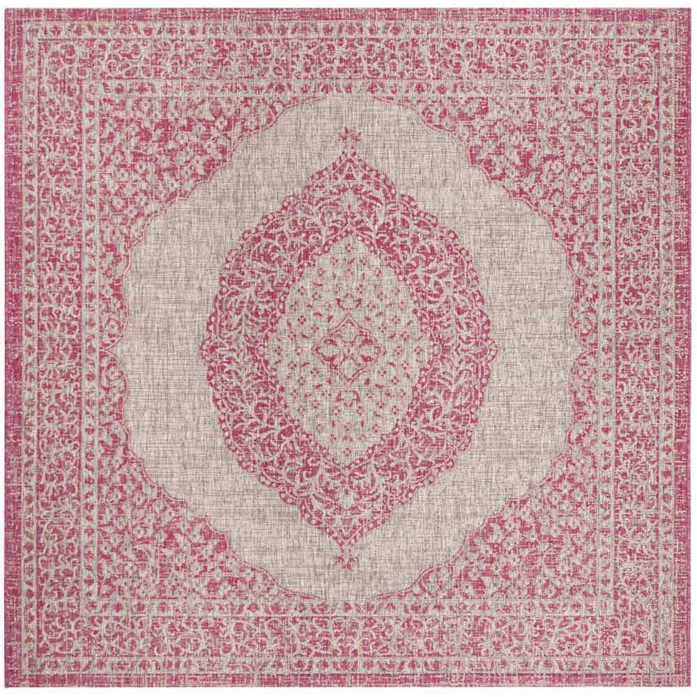 COURTYARD, LIGHT GREY/FUCHSIA, 6'-7" Square, Area Rug, CY8751-39712-7SQ. Picture 1