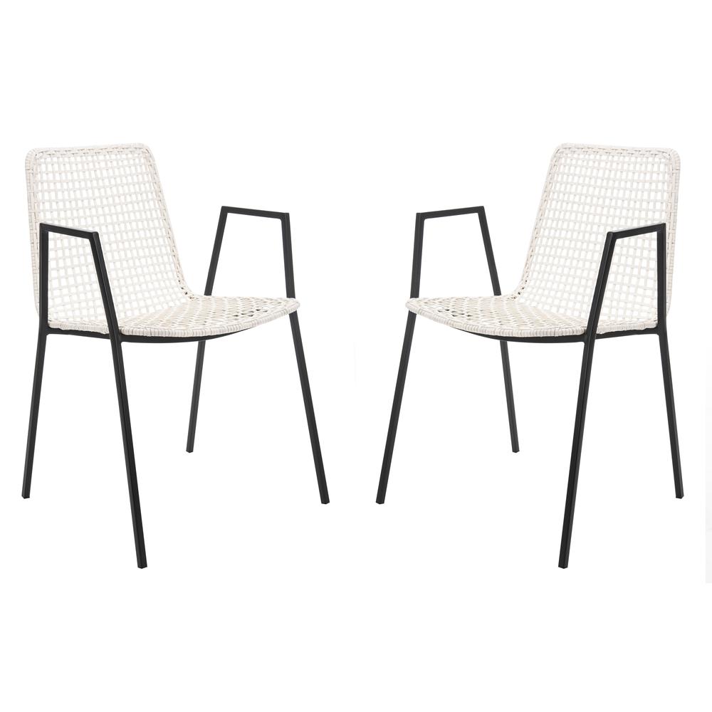 Wynona Leather Woven Dining Chair, White/Black. Picture 3
