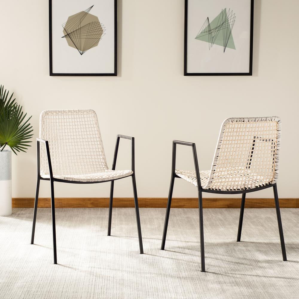 Wynona Leather Woven Dining Chair, White/Black. Picture 2