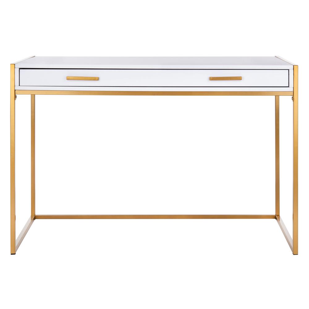 Elodie 1 Drawer Desk, White/Gold. Picture 1