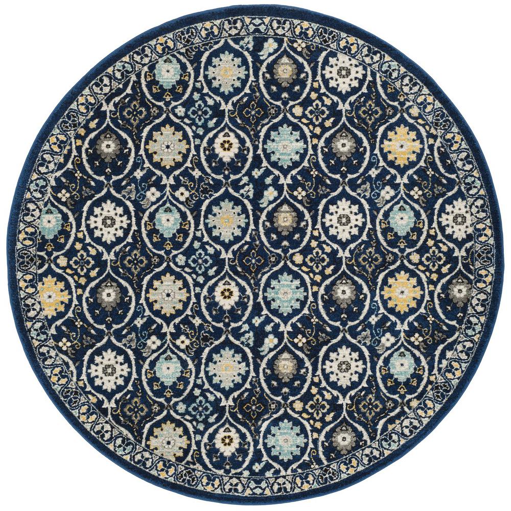 EVOKE, ROYAL / IVORY, 6'-7" X 6'-7" Round, Area Rug, EVK210A-7R. Picture 1
