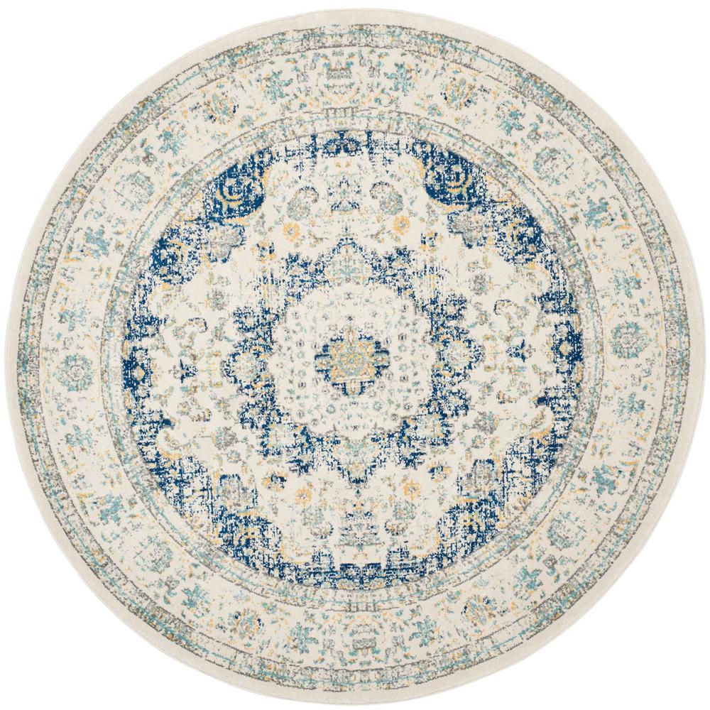 EVOKE, IVORY / BLUE, 6'-7" X 6'-7" Round, Area Rug, EVK220C-7R. Picture 1