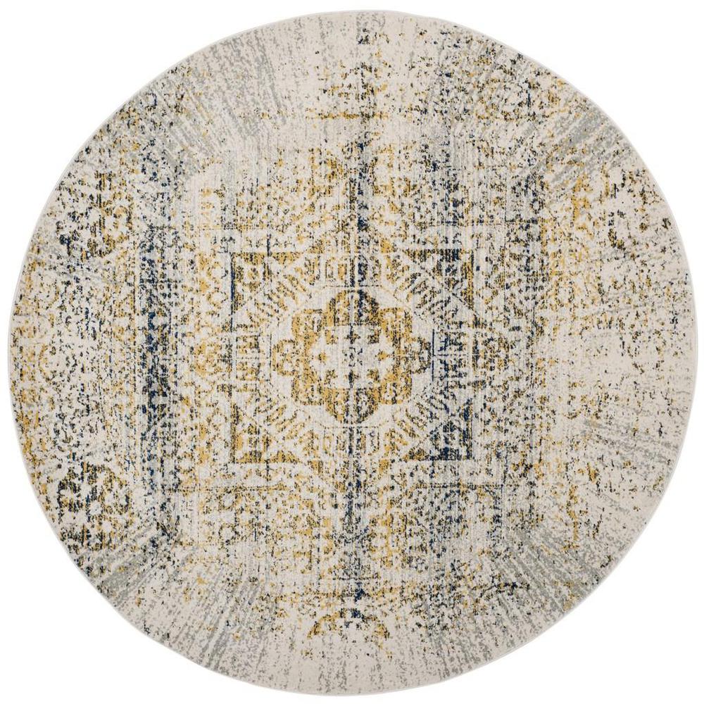 EVOKE, IVORY / BLUE, 6'-7" X 6'-7" Round, Area Rug, EVK232C-7R. Picture 1