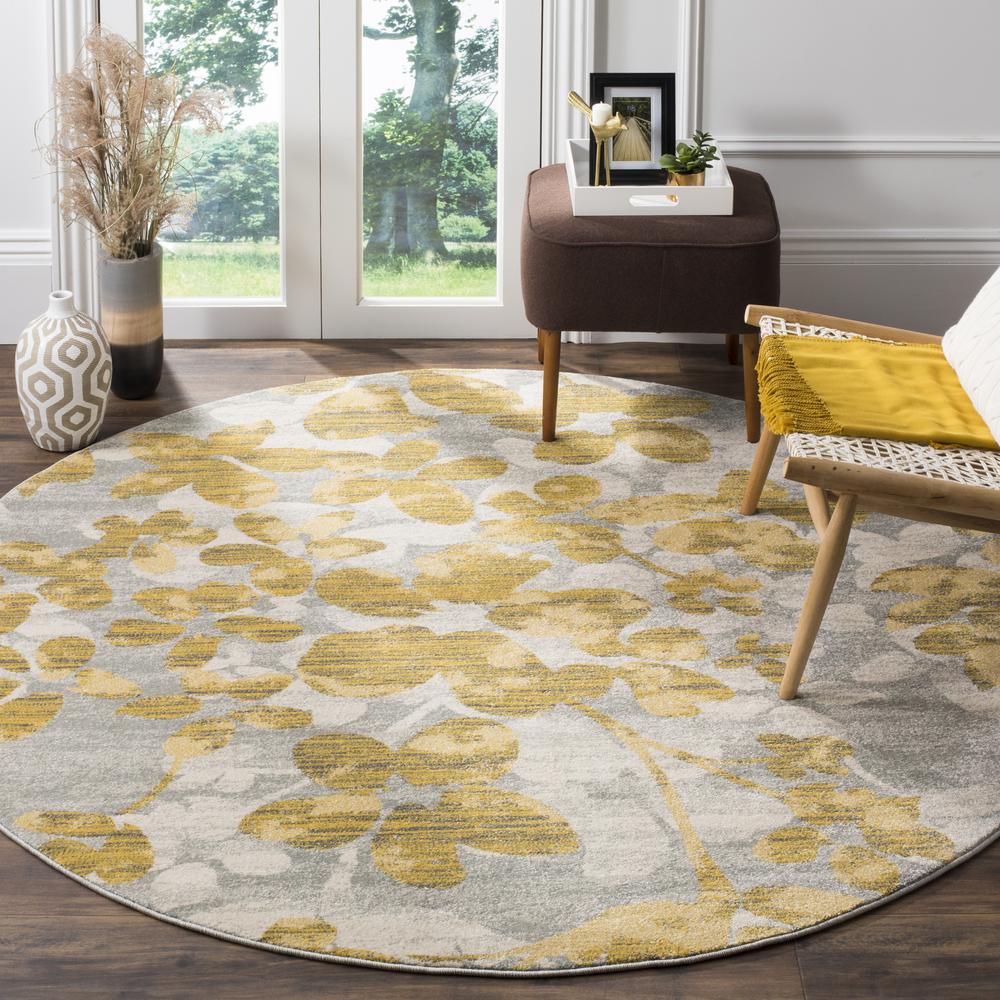 EVOKE, GREY / GOLD, 6'-7" X 6'-7" Round, Area Rug, EVK236P-7R. Picture 1
