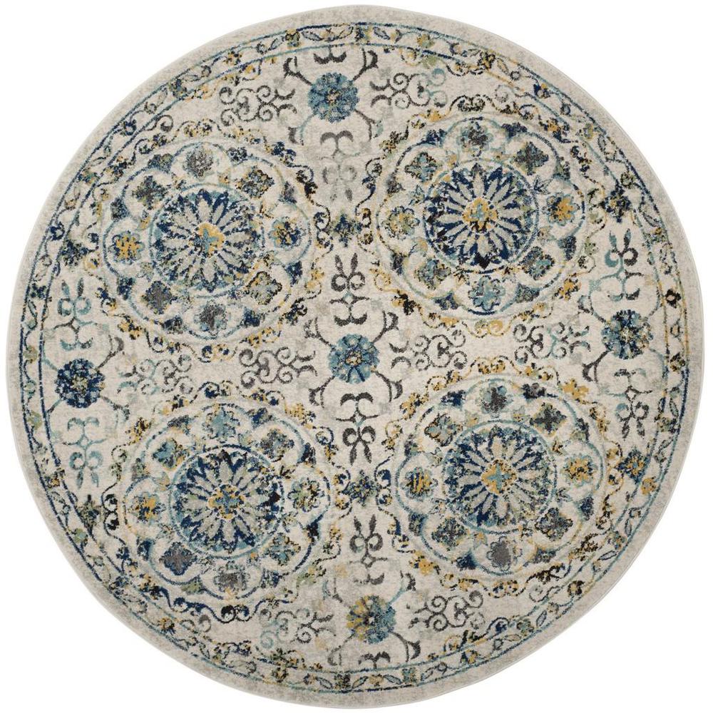 EVOKE, IVORY / BLUE, 6'-7" X 6'-7" Round, Area Rug, EVK252C-7R. Picture 1