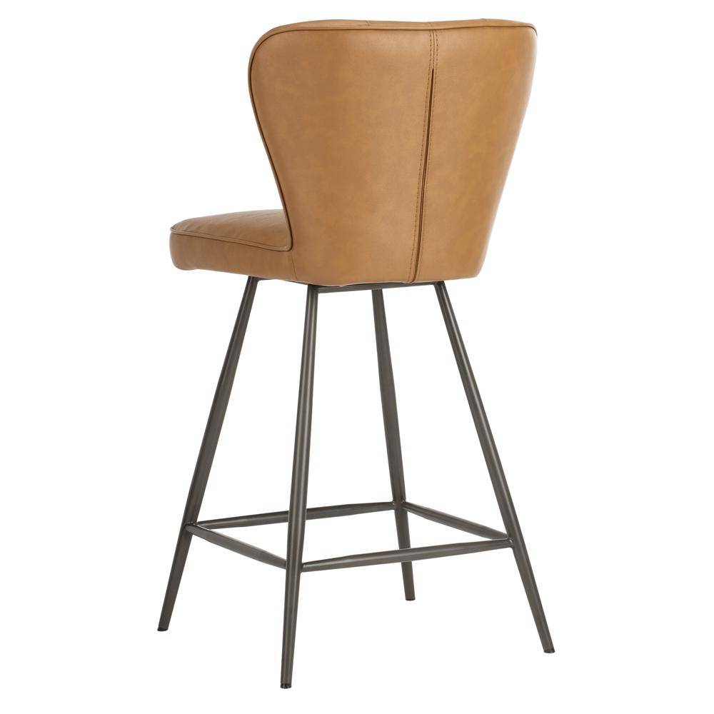 Ashby 26"H Mid Century Modern Leather Tufted Swivel Counter Stool , Camel/Black. Picture 3