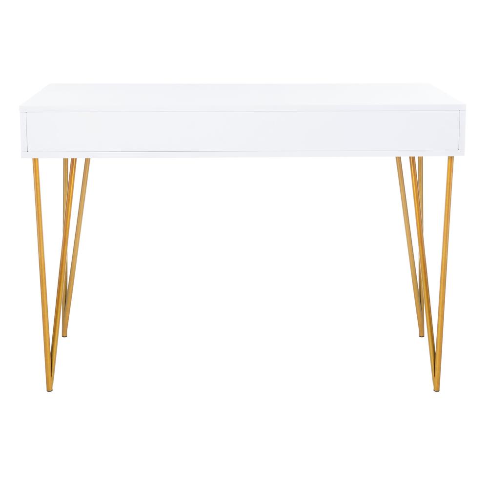 Pine Two Drawer Desk, White/Gold. Picture 2