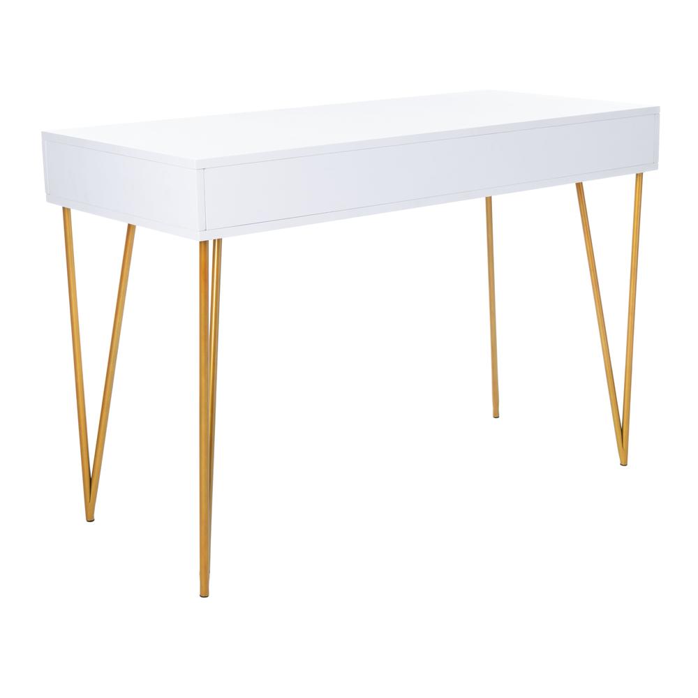 Pine Two Drawer Desk, White/Gold. Picture 3
