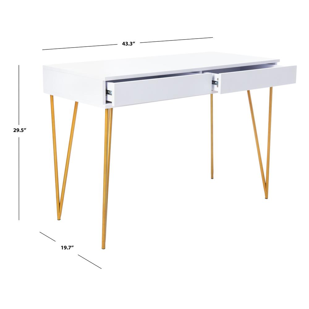 Pine Two Drawer Desk, White/Gold. Picture 6