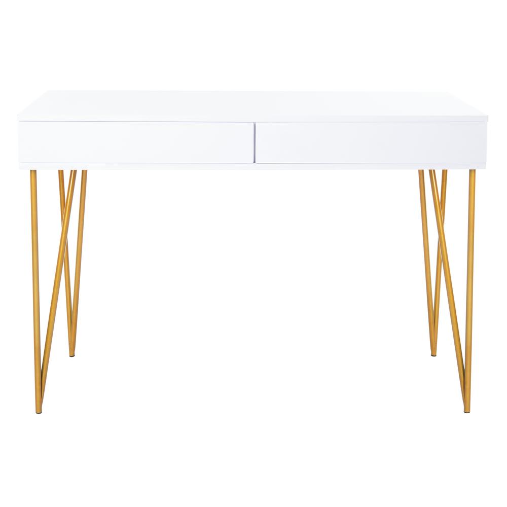 Pine Two Drawer Desk, White/Gold. Picture 1