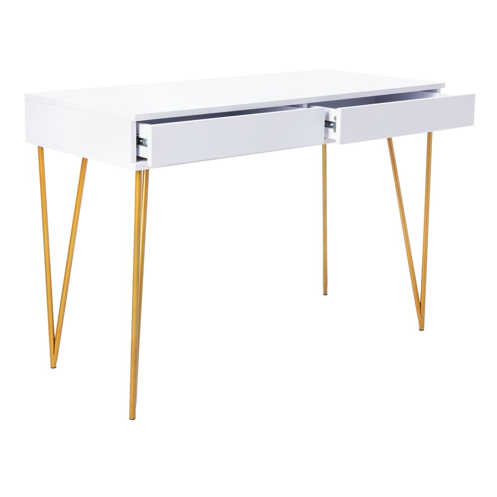 Pine Two Drawer Desk, White/Gold. Picture 9