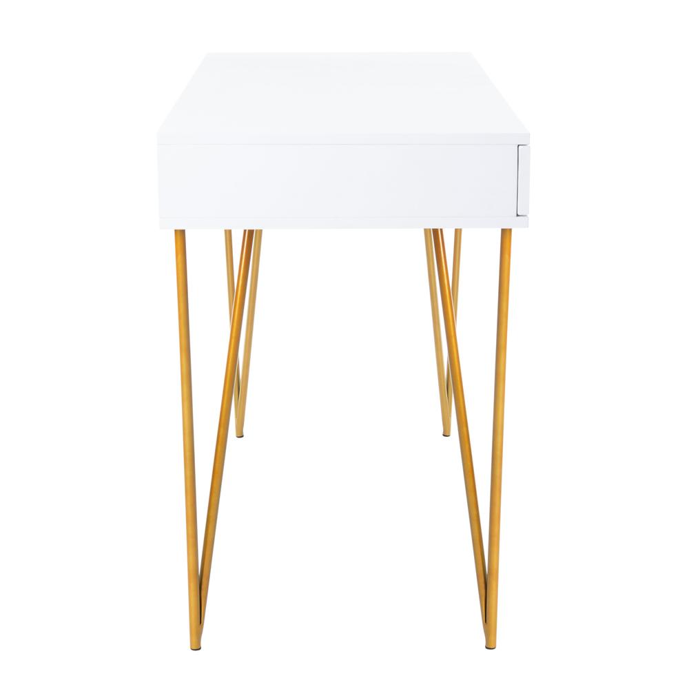 Pine Two Drawer Desk, White/Gold. Picture 10