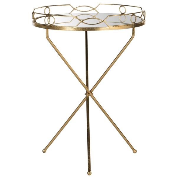 CHERRIS MIRROR TOP ROUND GOLD LEAF END TABLE. Picture 1