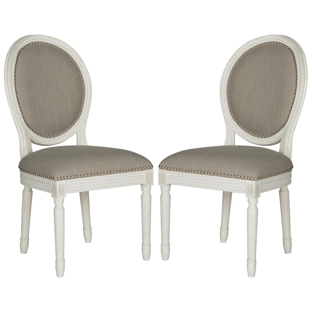 HOLLOWAY 19''H FRENCH BRASSERIE LINEN OVAL SIDE CHAIR - SILVER NAIL HEADS. The main picture.