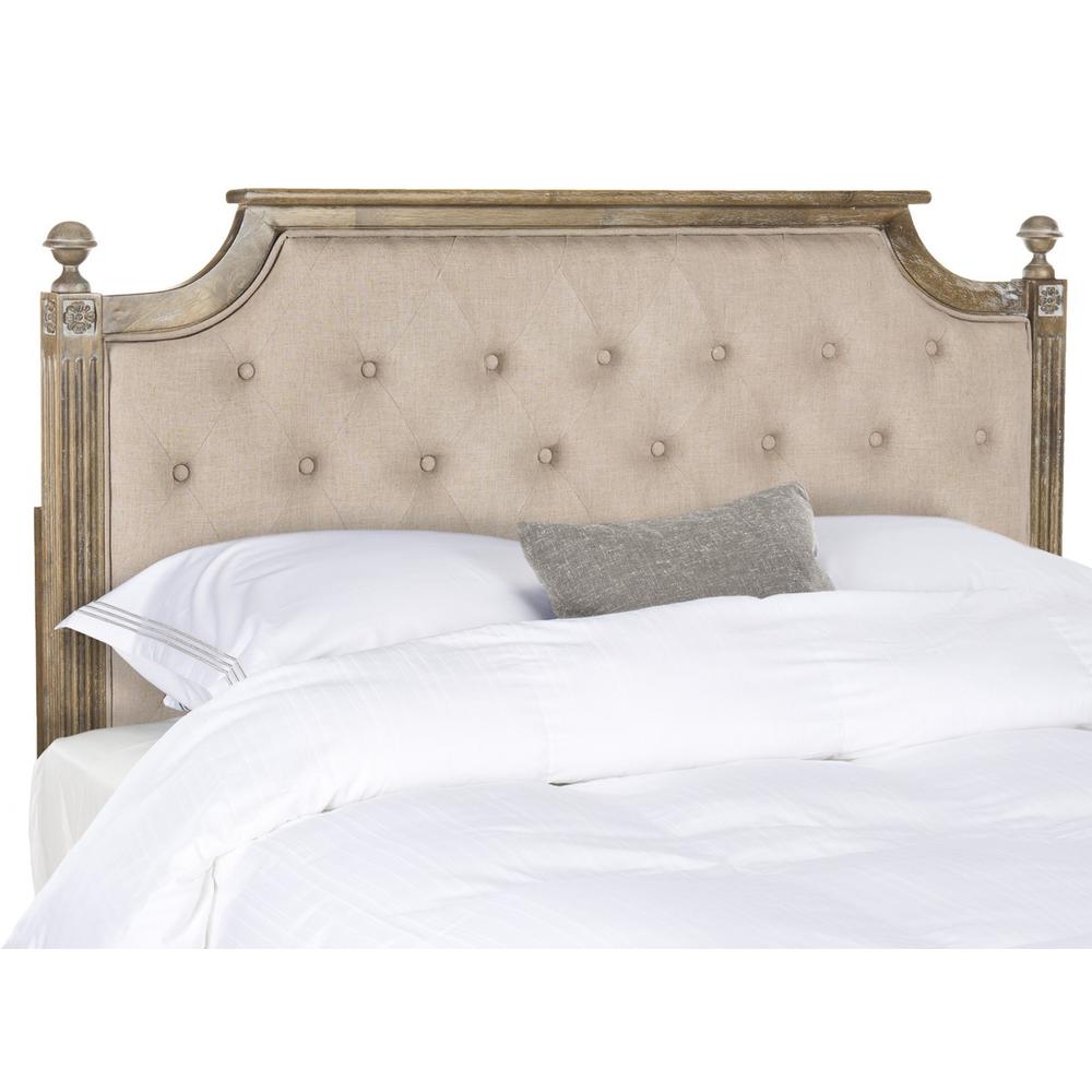 RUSTIC WOOD TAUPE TUFTED LINEN TWIN HEADBOARD. Picture 1