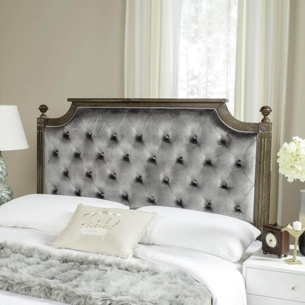 RUSTIC WOOD GREY TUFTED VELVET TWIN HEADBOARD. The main picture.