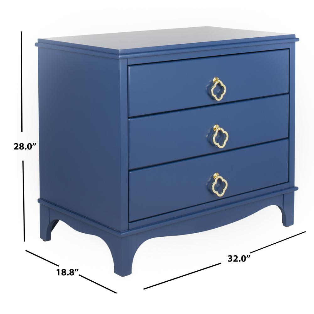 Hannon 3 Drawer Contemporary Nightstand, Navy. Picture 7