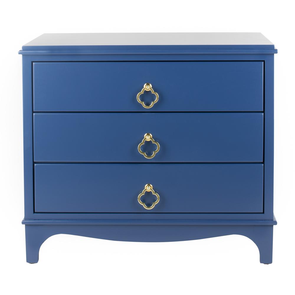 Hannon 3 Drawer Contemporary Nightstand, Navy. Picture 1