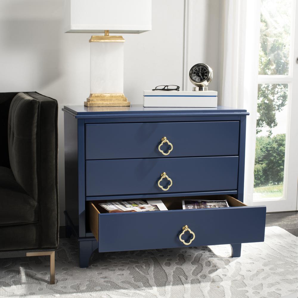 Hannon 3 Drawer Contemporary Nightstand, Navy. Picture 9