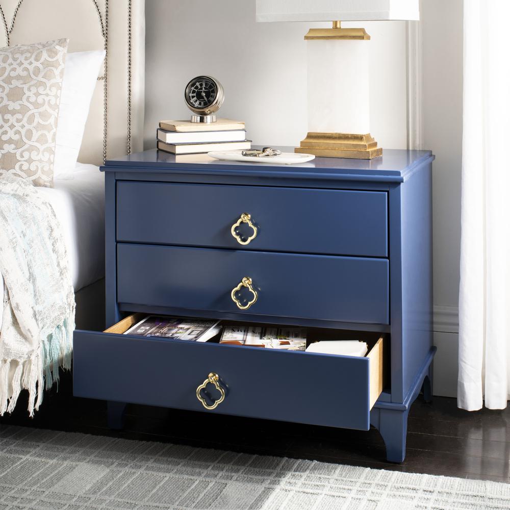 Hannon 3 Drawer Contemporary Nightstand, Navy. Picture 10