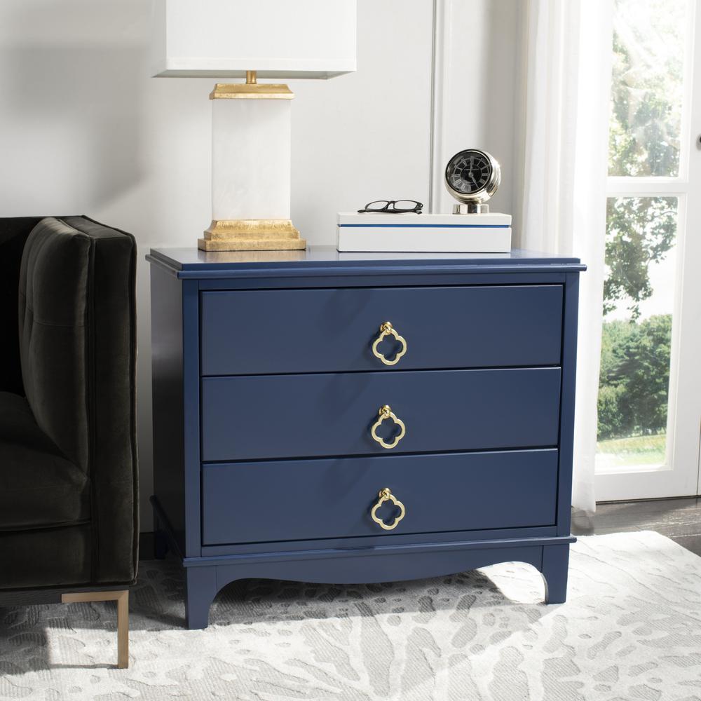 Hannon 3 Drawer Contemporary Nightstand, Navy. Picture 11