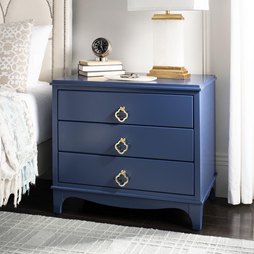 Hannon 3 Drawer Contemporary Nightstand, Navy. Picture 12