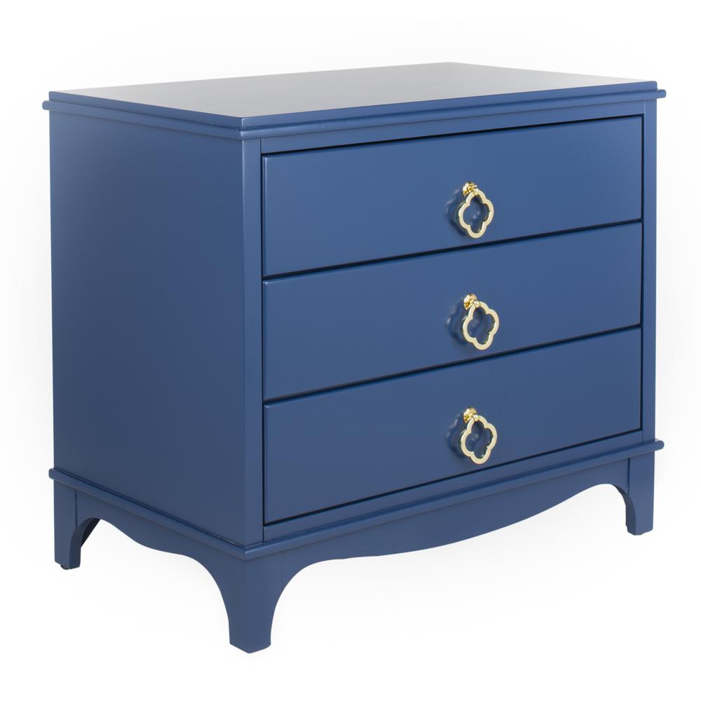 Hannon 3 Drawer Contemporary Nightstand, Navy. Picture 13