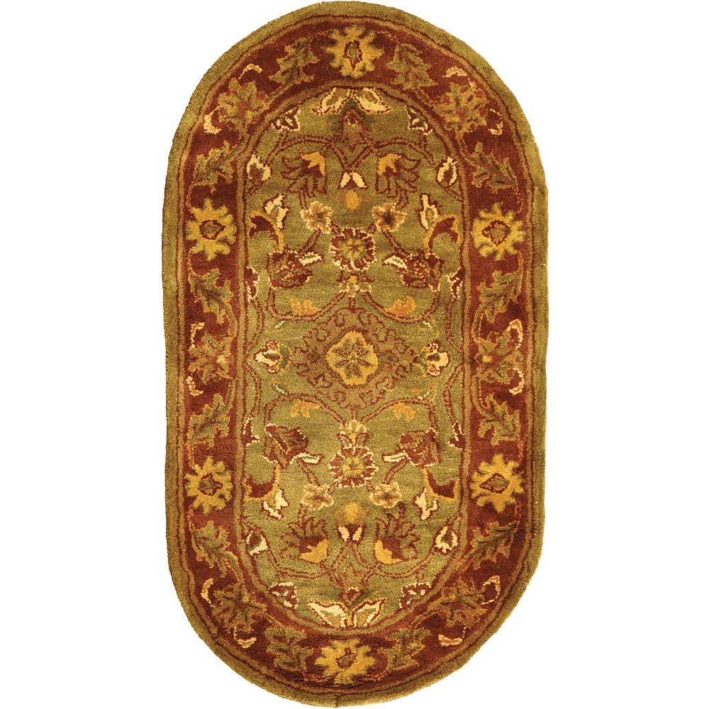 GOLDEN JAIPUR, GREEN / RUST, 2'-3" X 4' Oval, Area Rug. Picture 1