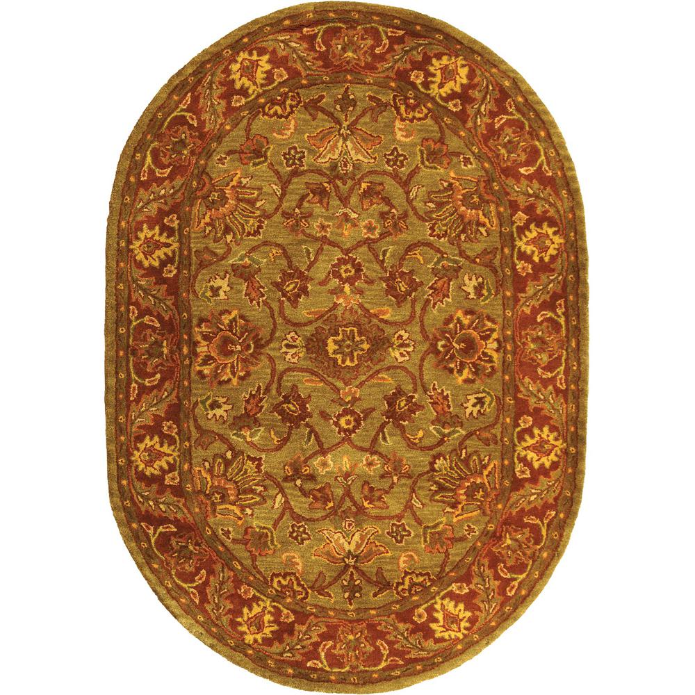 GOLDEN JAIPUR, GREEN / RUST, 4'-6" X 6'-6" Oval, Area Rug. Picture 1