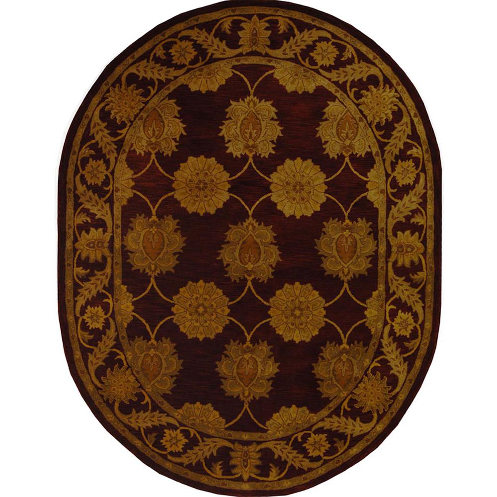 HERITAGE, MAROON, 7'-6" X 9'-6" Oval, Area Rug. Picture 1