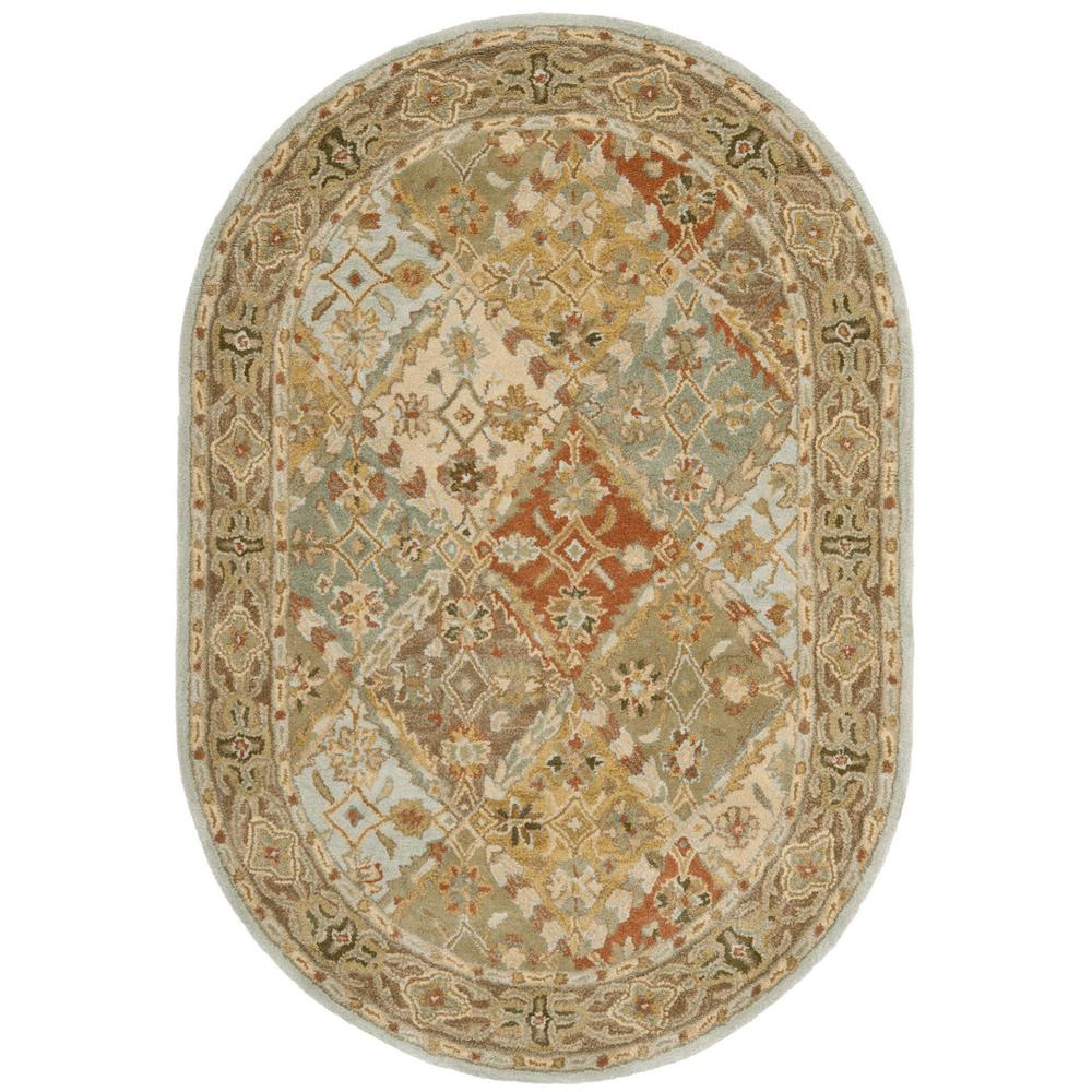 HERITAGE, LIGHT BLUE / LIGHT BROWN, 4'-6" X 6'-6" Oval, Area Rug. Picture 1