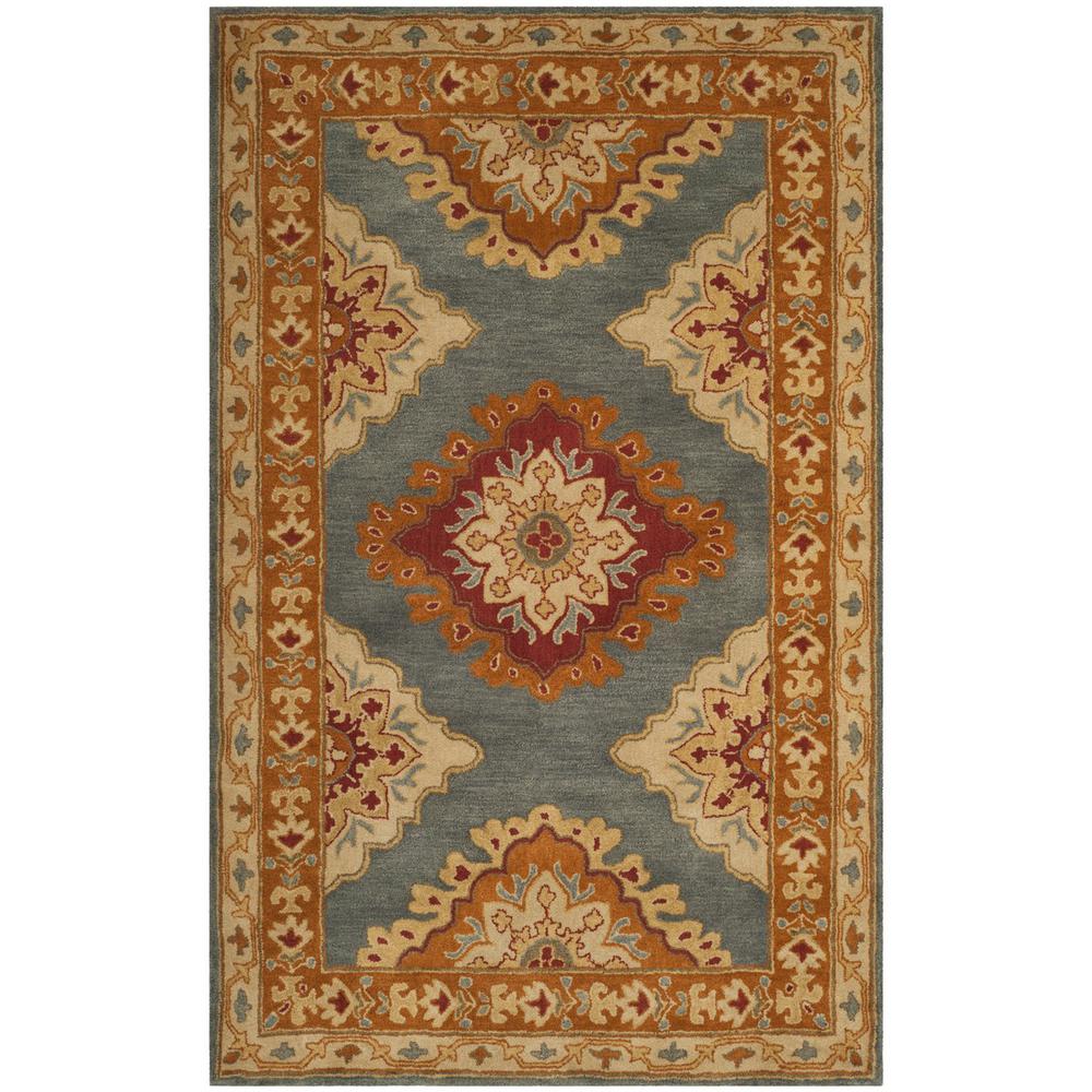 HERITAGE, BLUE / RUST, 5' X 8', Area Rug. Picture 1