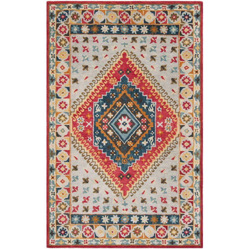HERITAGE, GREY / RED, 5' X 8', Area Rug. Picture 1