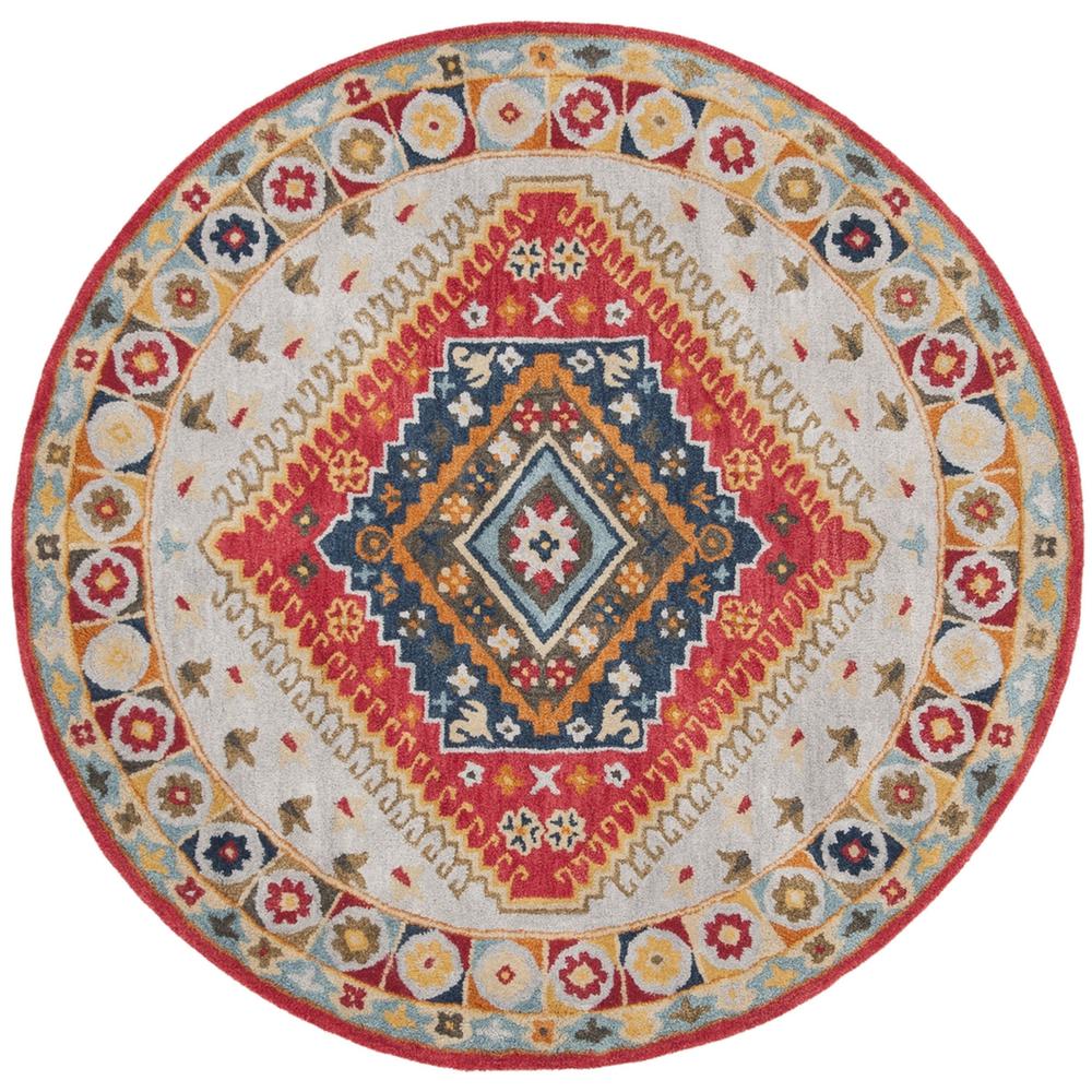 HERITAGE, GREY / RED, 6' X 6' Round, Area Rug. The main picture.