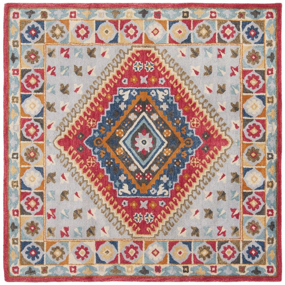 HERITAGE, GREY / RED, 6' X 6' Square, Area Rug. Picture 1