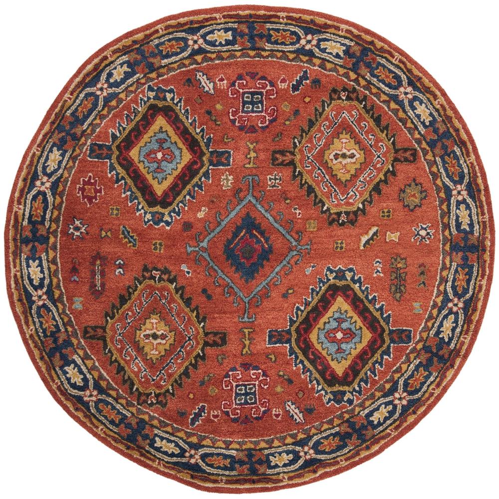 HERITAGE, RUST / NAVY, 6' X 6' Round, Area Rug. Picture 1