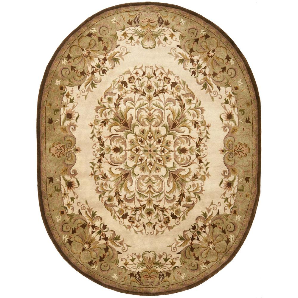 HERITAGE, BEIGE / GREEN, 7'-6" X 9'-6" Oval, Area Rug. Picture 1