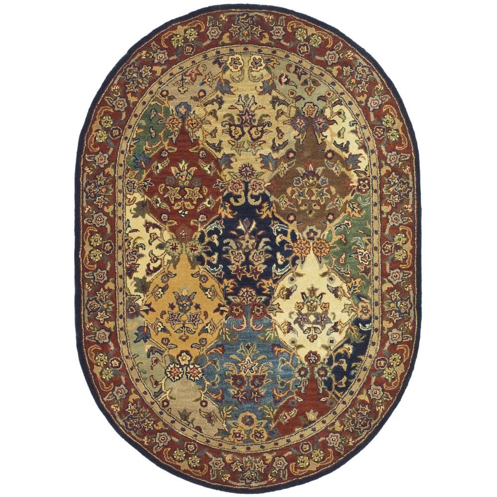 HERITAGE, MULTI / BURGUNDY, 4'-6" X 6'-6" Oval, Area Rug. The main picture.