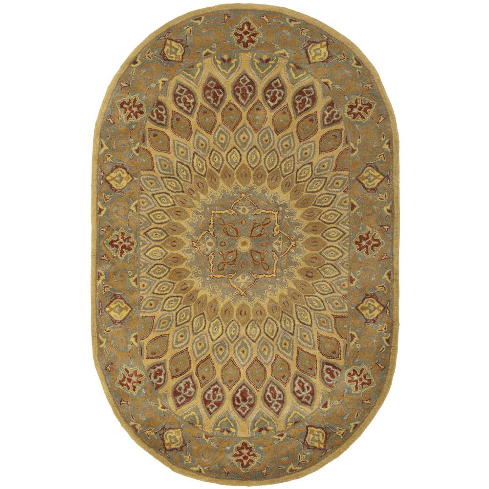 HERITAGE, LIGHT BROWN / GREY, 4'-6" X 6'-6" Oval, Area Rug. Picture 1
