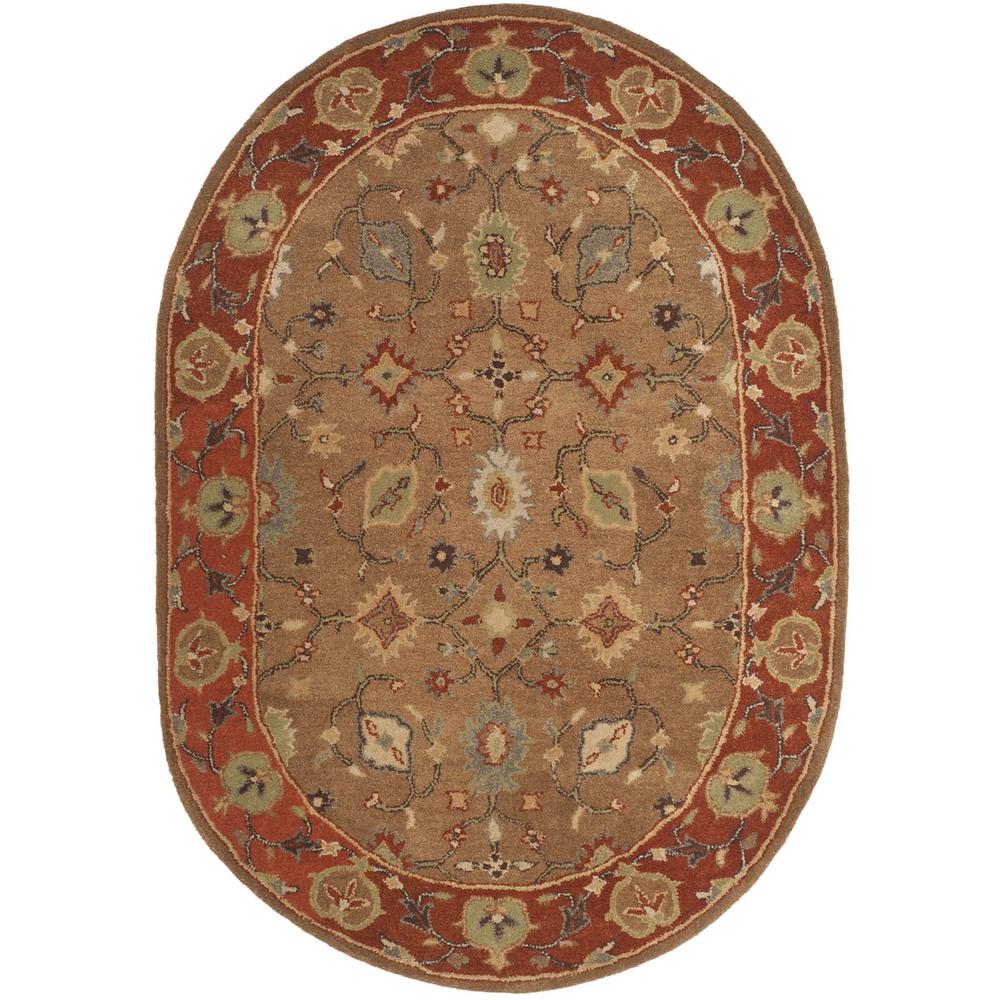 HERITAGE, MOSS / RUST, 4'-6" X 6'-6" Oval, Area Rug. Picture 1
