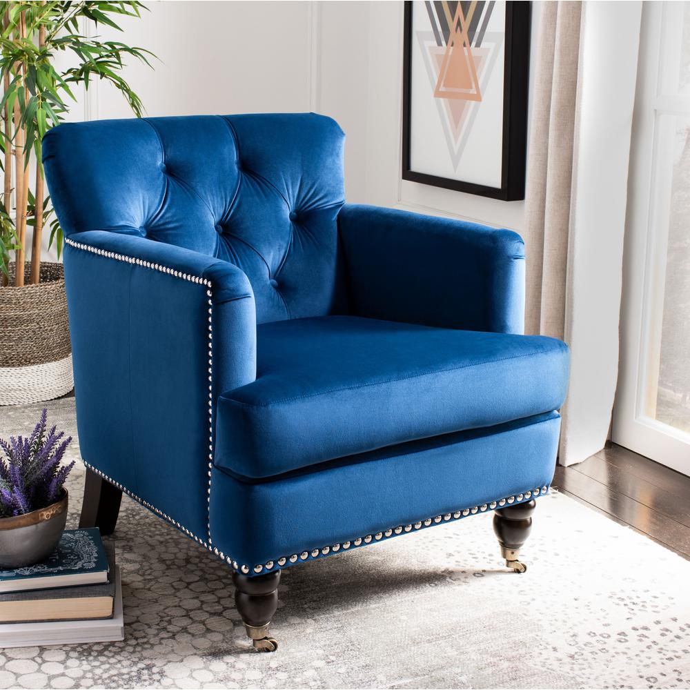 Colin Tufted Club Chair, Navy Blue/Espresso. Picture 8