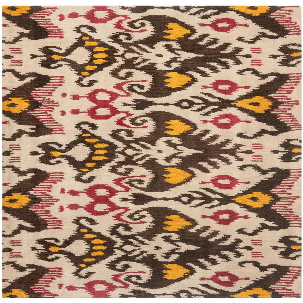 IKAT, BEIGE / BROWN, 6' X 6' Square, Area Rug. Picture 1