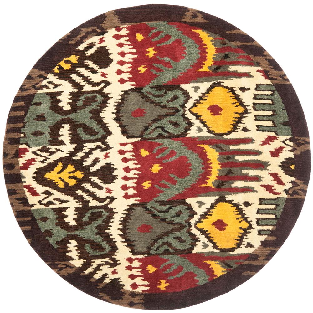 IKAT, CREME / BROWN, 6' X 6' Round, Area Rug. Picture 1