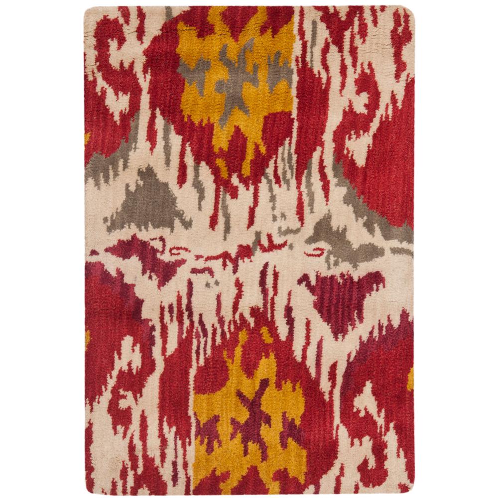 IKAT, IVORY / RED, 2' X 3', Area Rug. Picture 1