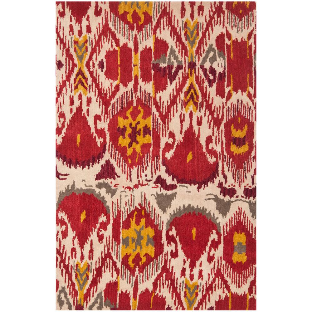 IKAT, IVORY / RED, 4' X 6', Area Rug. Picture 1