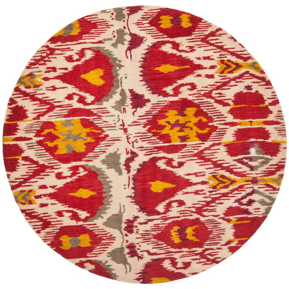 IKAT, IVORY / RED, 6' X 6' Round, Area Rug. Picture 1